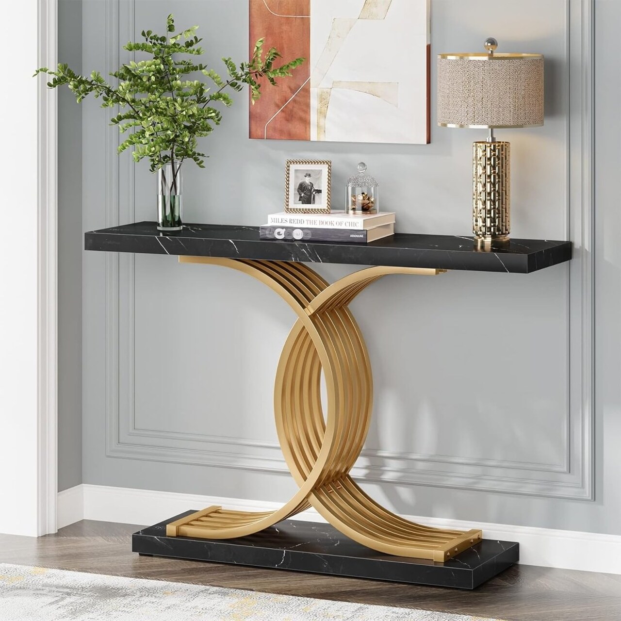 Tribesigns 39 Inch Gold Entryway Table Modern Faux Marble Console With Metal Legs